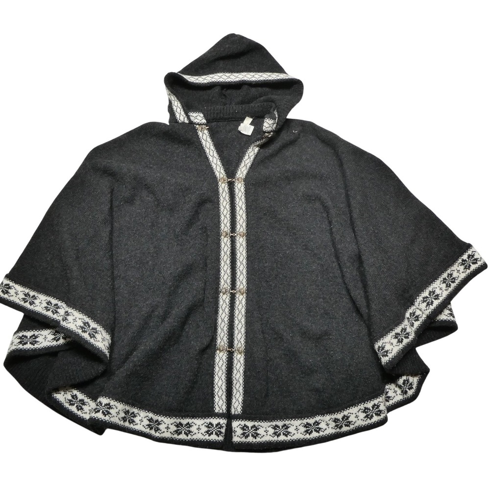 Baltic Inspirations Cape Womens One Size Gray Wool Hooded Fair Isle Ski Nordic